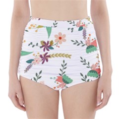 Floral Backdrop Pattern Flower High-waisted Bikini Bottoms by Celenk