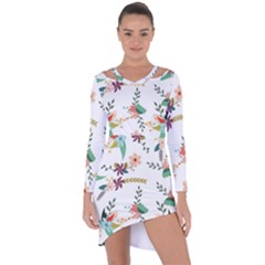 Floral Backdrop Pattern Flower Asymmetric Cut-out Shift Dress by Celenk