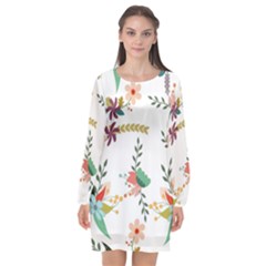 Floral Backdrop Pattern Flower Long Sleeve Chiffon Shift Dress  by Celenk