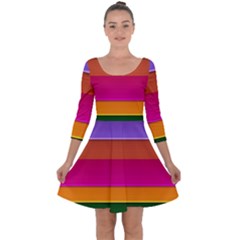 Stripes Striped Design Pattern Quarter Sleeve Skater Dress