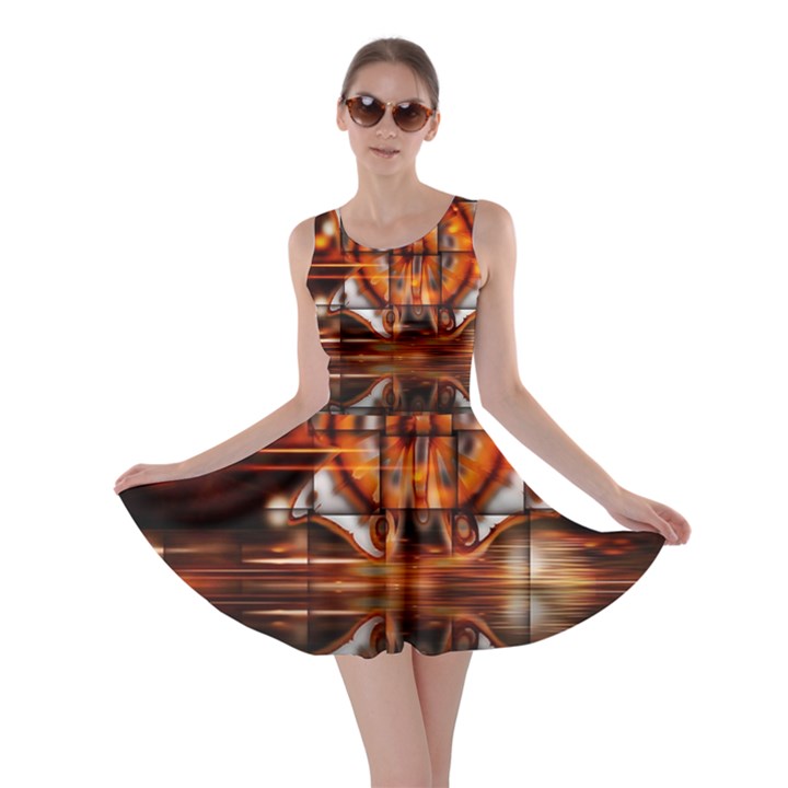 Butterfly Brown Puzzle Background Skater Dress