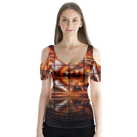 Butterfly Brown Puzzle Background Butterfly Sleeve Cutout Tee  by Celenk