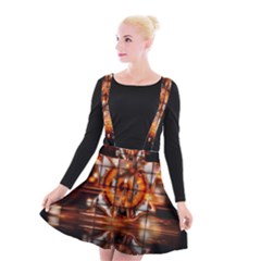 Butterfly Brown Puzzle Background Suspender Skater Skirt