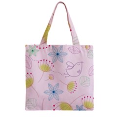 Floral Background Bird Drawing Zipper Grocery Tote Bag by Celenk