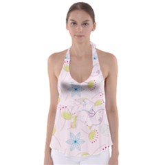 Floral Background Bird Drawing Babydoll Tankini Top by Celenk