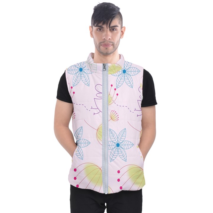 Floral Background Bird Drawing Men s Puffer Vest