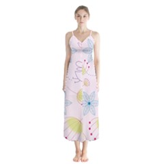 Floral Background Bird Drawing Button Up Chiffon Maxi Dress by Celenk