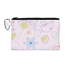 Floral Background Bird Drawing Canvas Cosmetic Bag (medium)