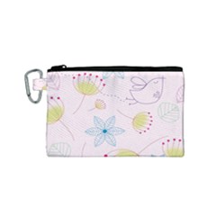 Floral Background Bird Drawing Canvas Cosmetic Bag (small)