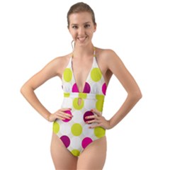 Polka Dots Spots Pattern Seamless Halter Cut-out One Piece Swimsuit