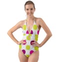 Polka Dots Spots Pattern Seamless Halter Cut-Out One Piece Swimsuit View1