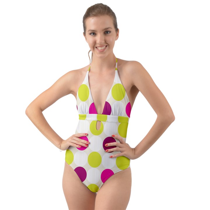 Polka Dots Spots Pattern Seamless Halter Cut-Out One Piece Swimsuit