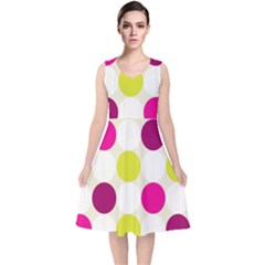 Polka Dots Spots Pattern Seamless V-neck Midi Sleeveless Dress 