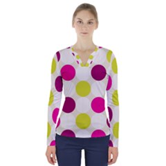 Polka Dots Spots Pattern Seamless V-neck Long Sleeve Top by Celenk