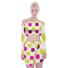 Polka Dots Spots Pattern Seamless Off Shoulder Top With Mini Skirt Set