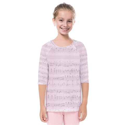 Vintage Pink Music Notes Kids  Quarter Sleeve Raglan Tee by Celenk