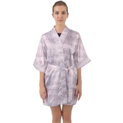 Vintage Pink Music Notes Quarter Sleeve Kimono Robe