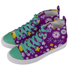 Floral Flowers Wallpaper Paper Women s Mid-top Canvas Sneakers