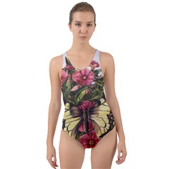 Vintage Butterfly Flower Cut-out Back One Piece Swimsuit by Celenk