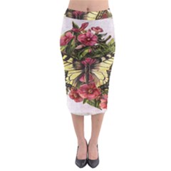 Vintage Butterfly Flower Midi Pencil Skirt by Celenk