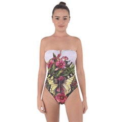 Vintage Butterfly Flower Tie Back One Piece Swimsuit by Celenk