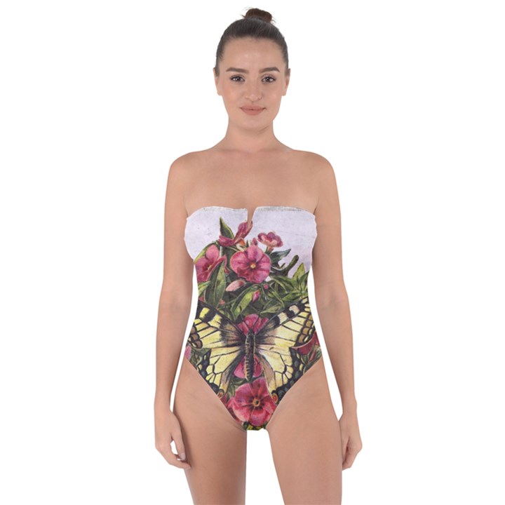 Vintage Butterfly Flower Tie Back One Piece Swimsuit