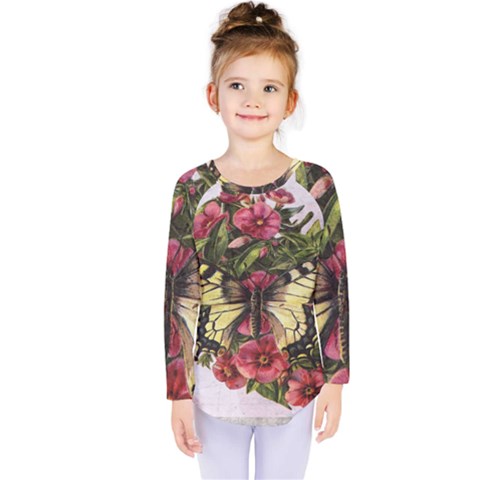 Vintage Butterfly Flower Kids  Long Sleeve Tee by Celenk