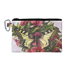 Vintage Butterfly Flower Canvas Cosmetic Bag (medium) by Celenk