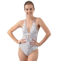 Marble Background Backdrop Halter Cut-out One Piece Swimsuit