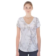 Marble Background Backdrop Short Sleeve Front Detail Top by Celenk