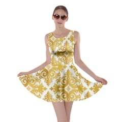 Gold Pattern Wallpaper Fleur Skater Dress by Celenk