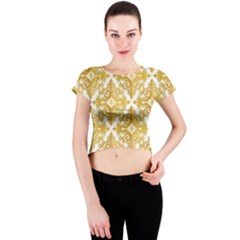 Gold Pattern Wallpaper Fleur Crew Neck Crop Top by Celenk