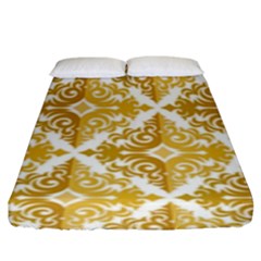 Gold Pattern Wallpaper Fleur Fitted Sheet (king Size) by Celenk