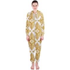 Gold Pattern Wallpaper Fleur Hooded Jumpsuit (ladies)  by Celenk