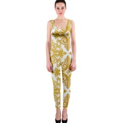 Gold Pattern Wallpaper Fleur Onepiece Catsuit by Celenk