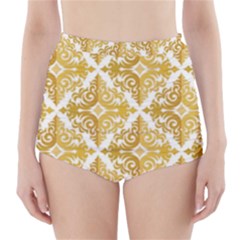 Gold Pattern Wallpaper Fleur High-waisted Bikini Bottoms by Celenk