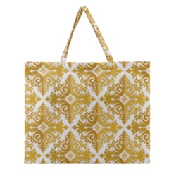 Gold Pattern Wallpaper Fleur Zipper Large Tote Bag by Celenk