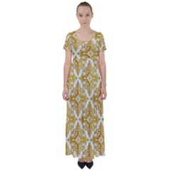 Gold Pattern Wallpaper Fleur High Waist Short Sleeve Maxi Dress