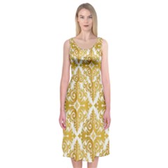 Gold Pattern Wallpaper Fleur Midi Sleeveless Dress by Celenk