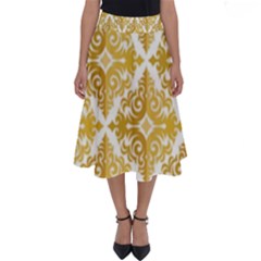 Gold Pattern Wallpaper Fleur Perfect Length Midi Skirt by Celenk