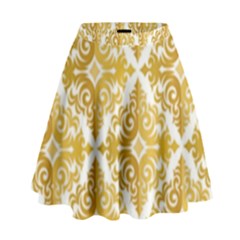 Gold Pattern Wallpaper Fleur High Waist Skirt by Celenk