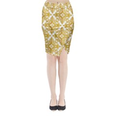 Gold Pattern Wallpaper Fleur Midi Wrap Pencil Skirt by Celenk