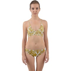 Gold Pattern Wallpaper Fleur Wrap Around Bikini Set