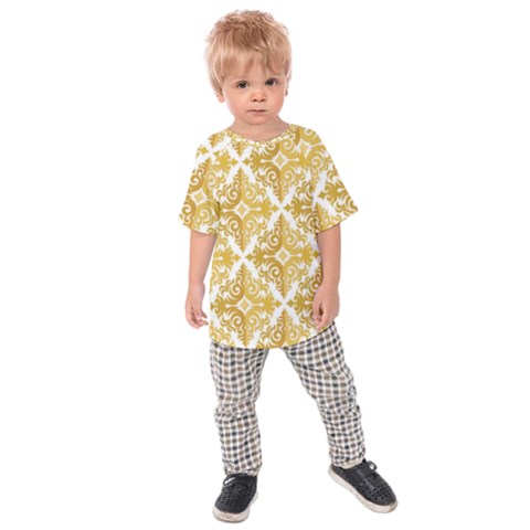 Gold Pattern Wallpaper Fleur Kids Raglan Tee by Celenk