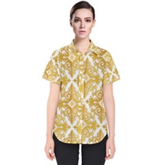 Gold Pattern Wallpaper Fleur Women s Short Sleeve Shirt