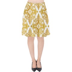 Gold Pattern Wallpaper Fleur Velvet High Waist Skirt by Celenk