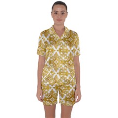 Gold Pattern Wallpaper Fleur Satin Short Sleeve Pyjamas Set by Celenk