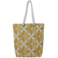 Gold Pattern Wallpaper Fleur Full Print Rope Handle Tote (small) by Celenk