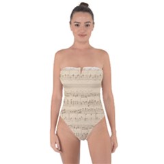 Vintage Beige Music Notes Tie Back One Piece Swimsuit by Celenk