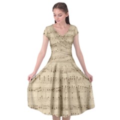 Vintage Beige Music Notes Cap Sleeve Wrap Front Dress by Celenk